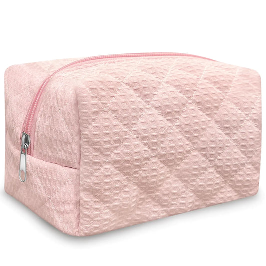 Blush Quilted Travel Bag - Soft Cotton Toiletry & Makeup Organizer